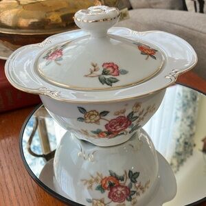 Vintage Charm Crest Mayfair Sugar Bowl with lid elegant floral pattern